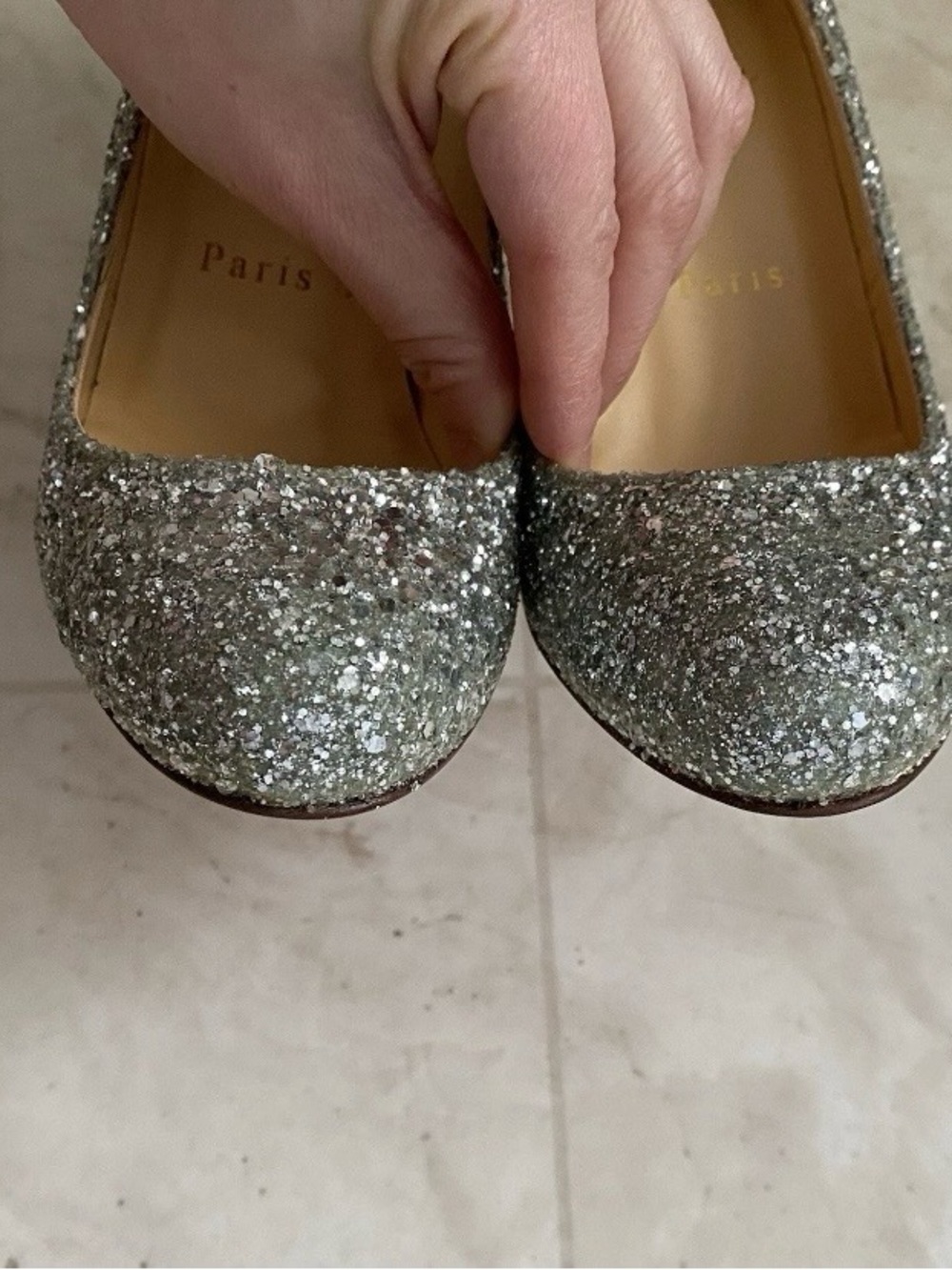 Christian Louboutin Made in Italy Fifille 85 Silver Glitter Pumps Heels Size 6.5 - Picture 9 of 14